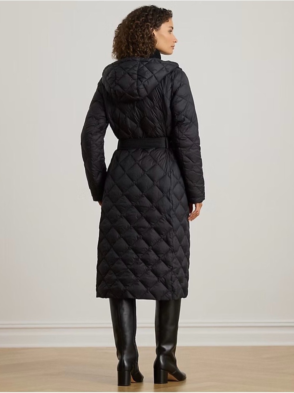 Lauren Ralph Lauren Black Hooded Diamond Quilted Down Maxi Coat (NWT) - Picture 3 of 7